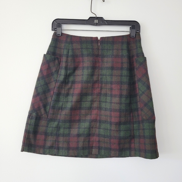 Festive Green & Brown Plaid Mini Skirt w/Big Side Pockets - Picture 4 of 10
